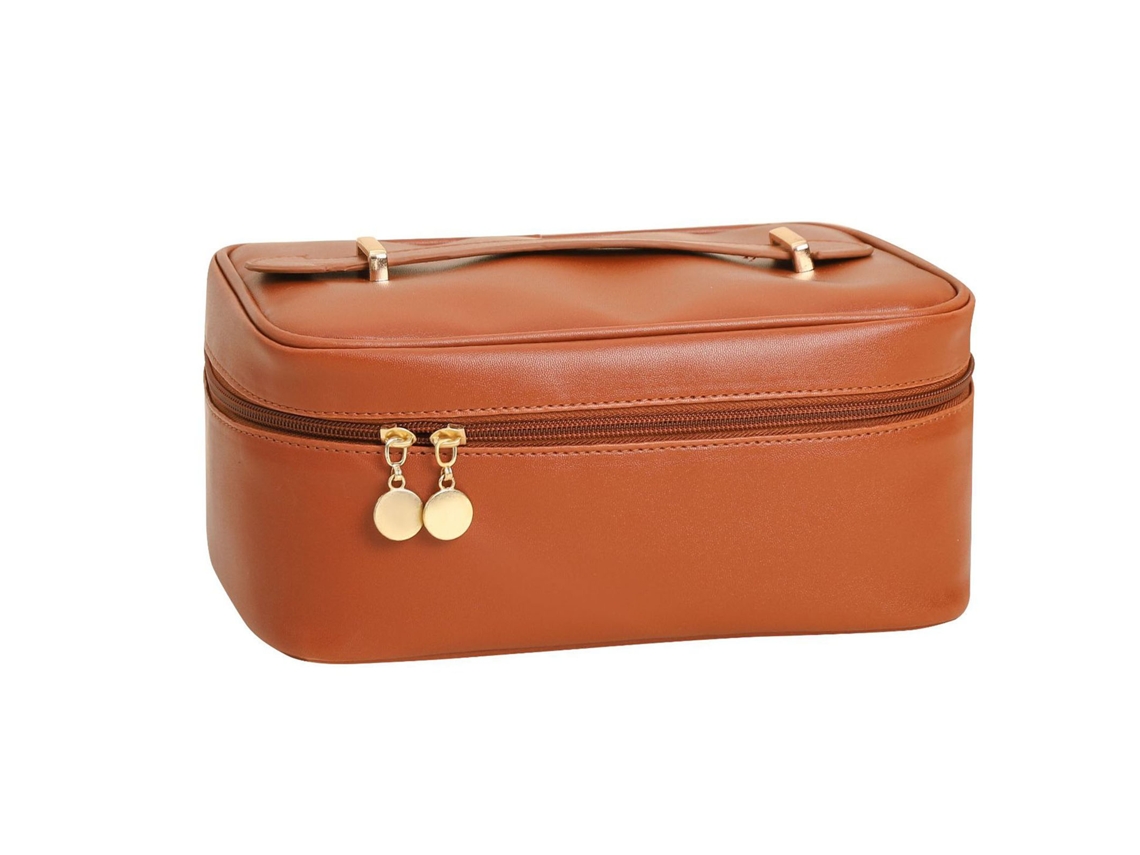 Bolsa De Maquiagem Portátil De Couro Pu Estilosa Com Grande Capacidade Para Viagem E Uso Diário