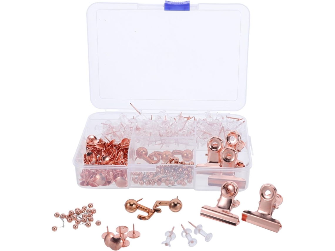Conjunto Kichouse com 310 clipes e tachininhas de aço inoxidável e 5 compartimentos, organizador portátil para recibos.