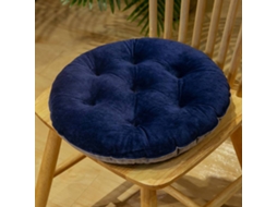 Cojín de Assento para Cadeira Colorido Suave Peludo Confortável Relleno Almofada Outono Inverno Azul Escuro Redondo 40x40cm