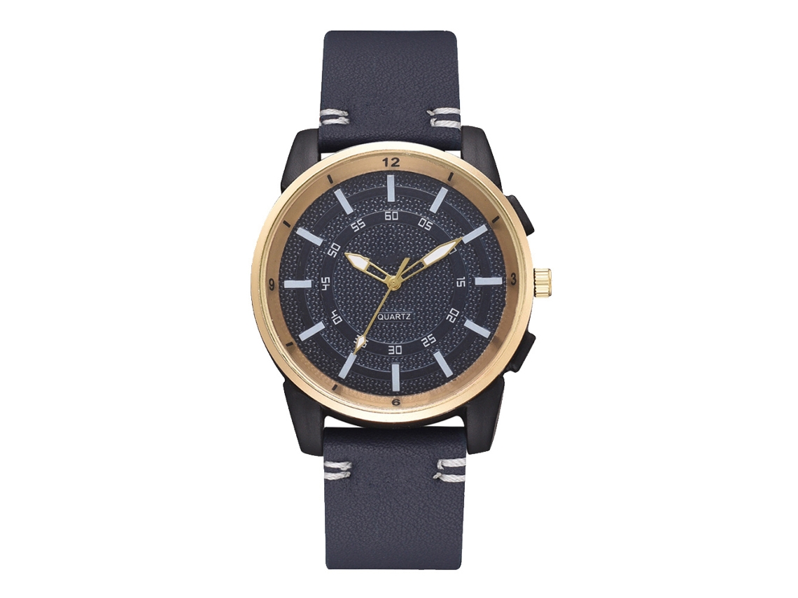 Reloj De Cuarzo Analógico Casual Elegante Para Hombre Con Correa De Cuero Pu Azúl