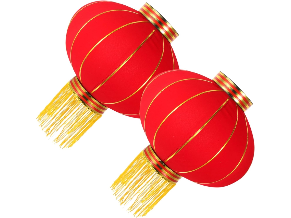 Conjunto De 2 Lanternas Flocadas, Lanternas Chinesas Decorativas, Charmosas E Ideais Para O Festival Gokoco