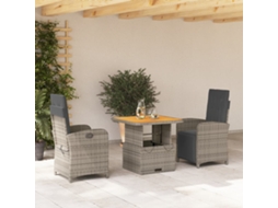 Conjunto 3 Peças Jantar P/ Jardim C/ Almofadões Vime Pe Cinza Dkd Home Decor