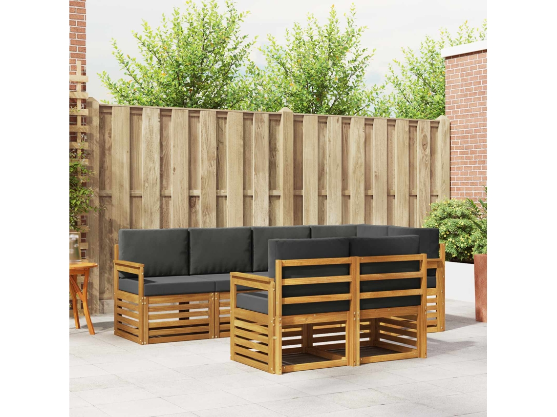 Vidaxl Conjunto De Sofás Para Exterior 7 Unid. Natural E Antracite