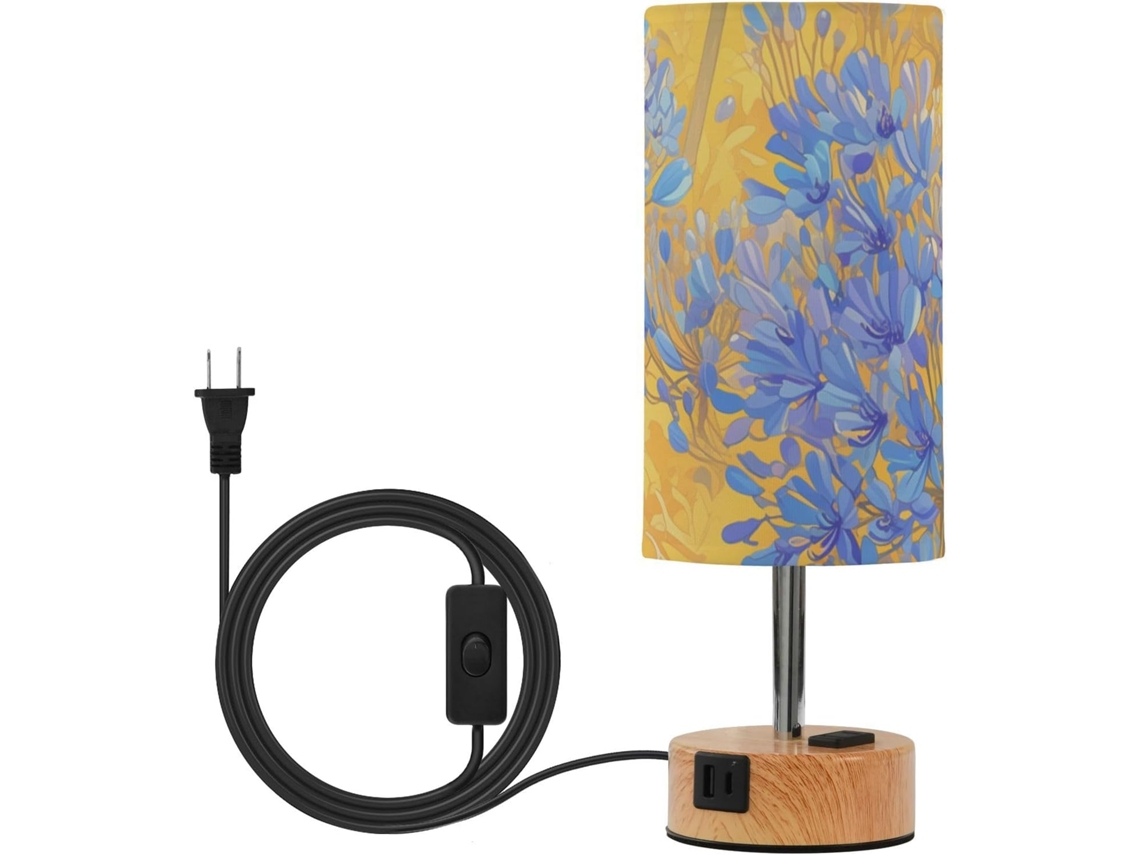 Abajur De Mesa Linqin Pequeno, Azul Com Estampa Floral E Cúpula De Tecido, 3 Temperaturas De Cor, Ideal Para Quarto
