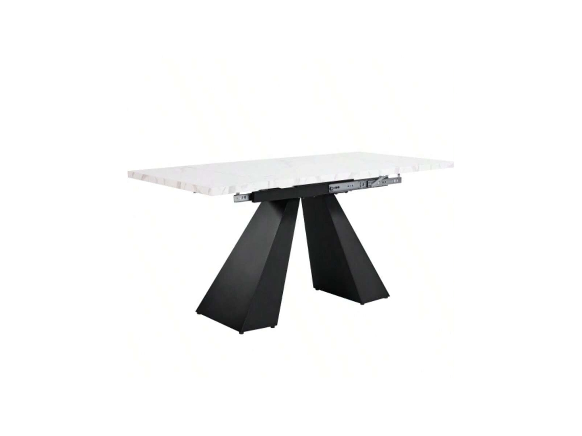 Mesa Extensível 99 159x74cm, Tampo Branco, Pernas Colunares, Mesa Retangular Funcional Para Escritório E Sala Hvorstur