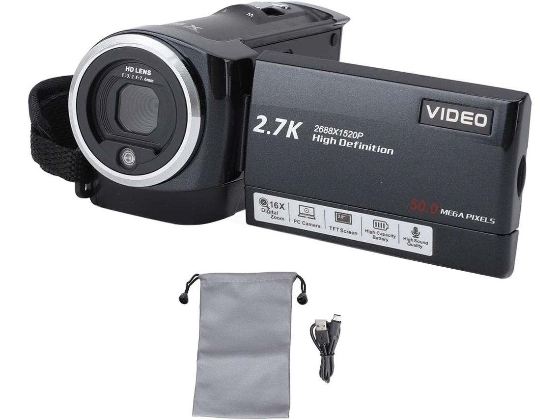 Câmera De 50mp Com Resolução 1080p, Zoom De 16x, Tela Com Preenchimento Led, 2,8 Polegadas.