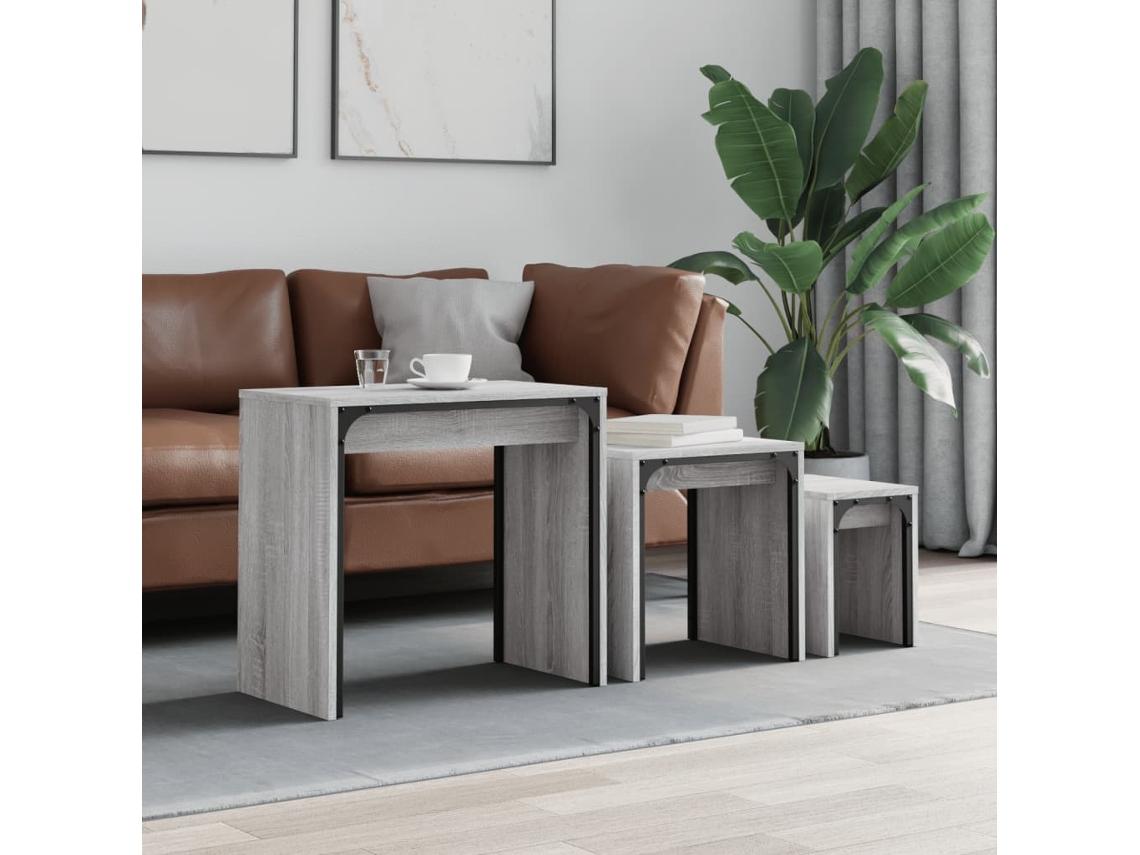Vidaxl Mesas De Centro De Encastrar 3 Pcs Deriv. Madeira Cinza Sonoma