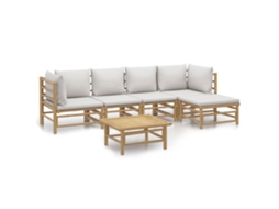 Maison Exclusive - 6 Pcs Conj. Lounge De Jardim Bambu C/ Almofadões Cinzento-claro