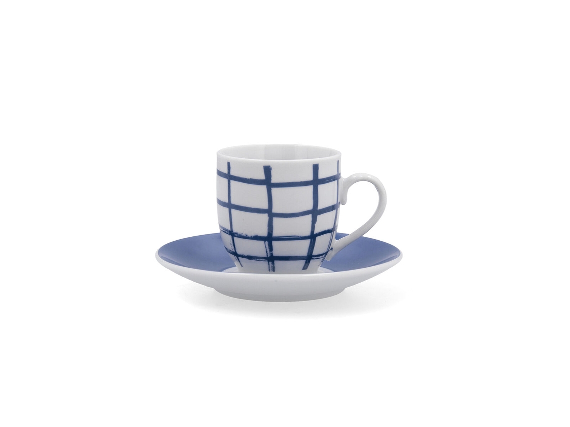Chávena Com Prato Quid Kansas Azul Cerâmica 90 Ml (6 Unidades)
