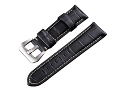 Correa De Reloj De Cuero Genuino 24mm Hebilla De Pin Para Pulsera (negra Hebilla Plata)