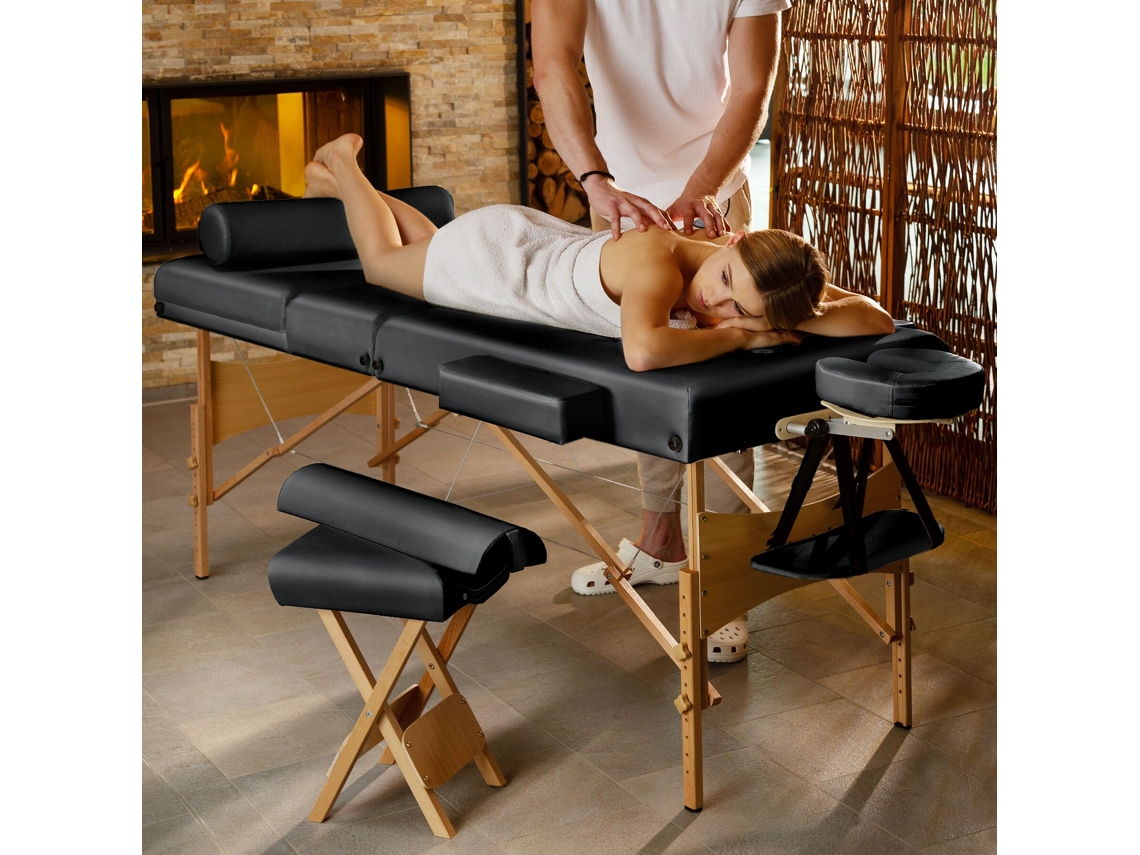 Conjunto De Mesa De Massagem De 3 Zonas Somwang Com Enchimento De 7,5 Cm Almofadas De Rolo E Estrutura De Madeira TECTAKE
