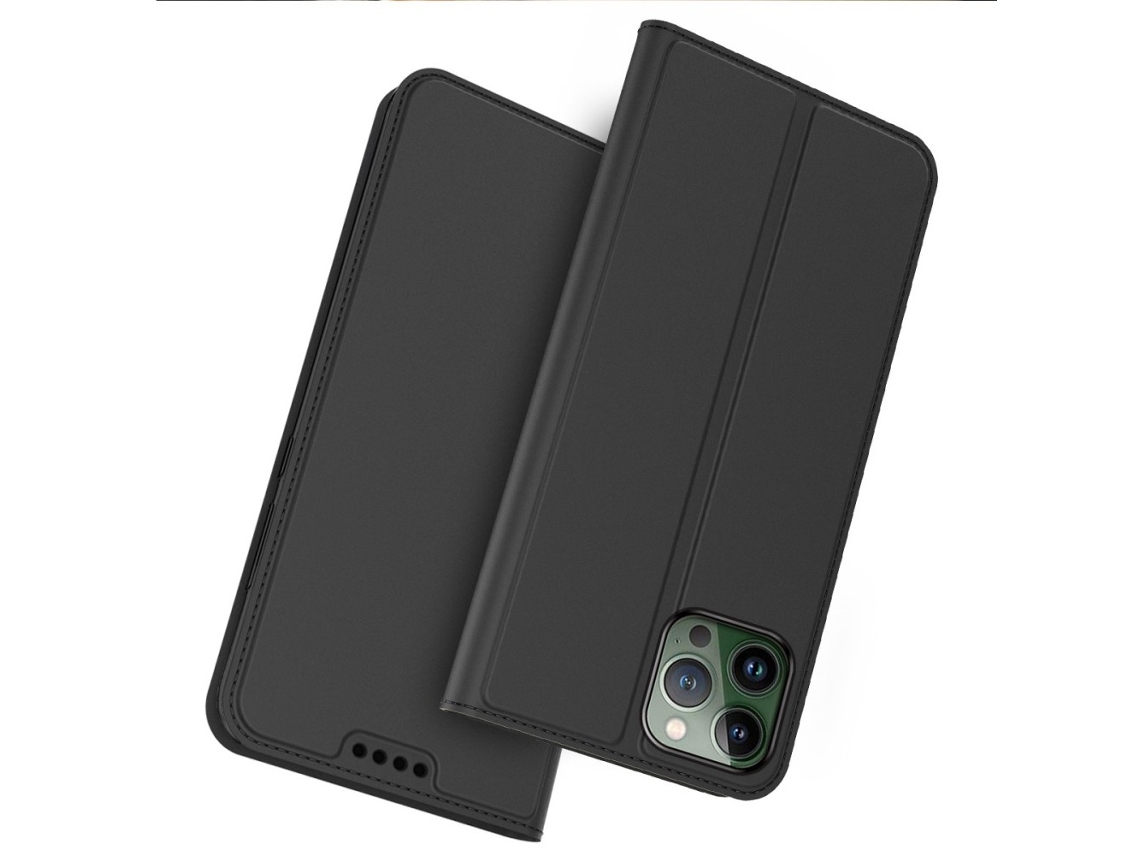 Capa Para Iphone 14 Pro Max Pele Sintética Anti-riscos Com Porta-cartões Preto