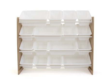 Childrens Shelf, Toy Organiser Shelf With 16 Storage Boxes, Natural/white Humble Crew