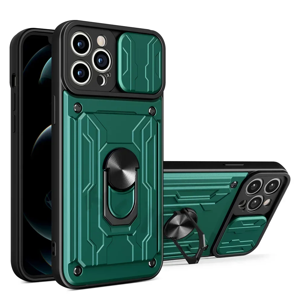 (verde, Iphone 17) Capa Com Anel Magnético 360°, Porta-cartão E Tampa Deslizante Para Câmera
