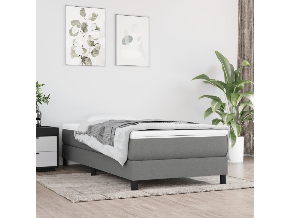 Vidaxl Cama Com Molas/colchão 80x200 Cm Tecido Cinzento-escuro