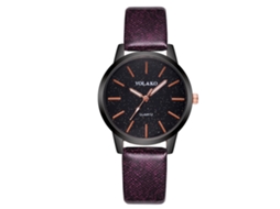 Relógio Feminino Casual de Pulso com Pulseira Pu Fashion Simples Analógico Quartzo Roxo