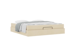 Conjunto de 2 Estruturas de Cama com Colchão Creme Tecido MAISON EXCLUSIVE