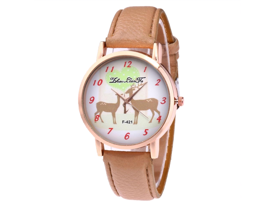 Relógio de Quartzo Vintage para Estudantes com Pulseira de Couro Pu Beige