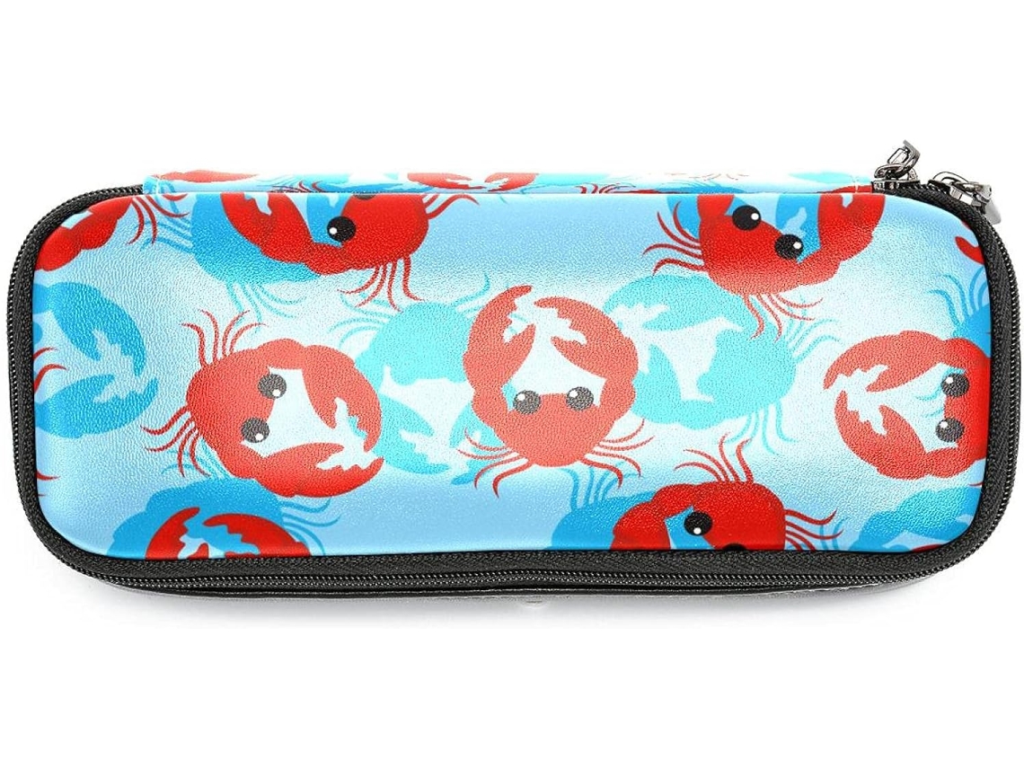 Estojo Grande Com Estampa De Caranguejo Vermelho E Azul, Organizador De Maquiagem, Ideal Escola, Escritório
