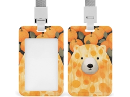Porta Crachá Com Carimbo Urso Laranja, Protetor Crachá, Camada Vertical Cordão, Estojo Plástico Impermeável