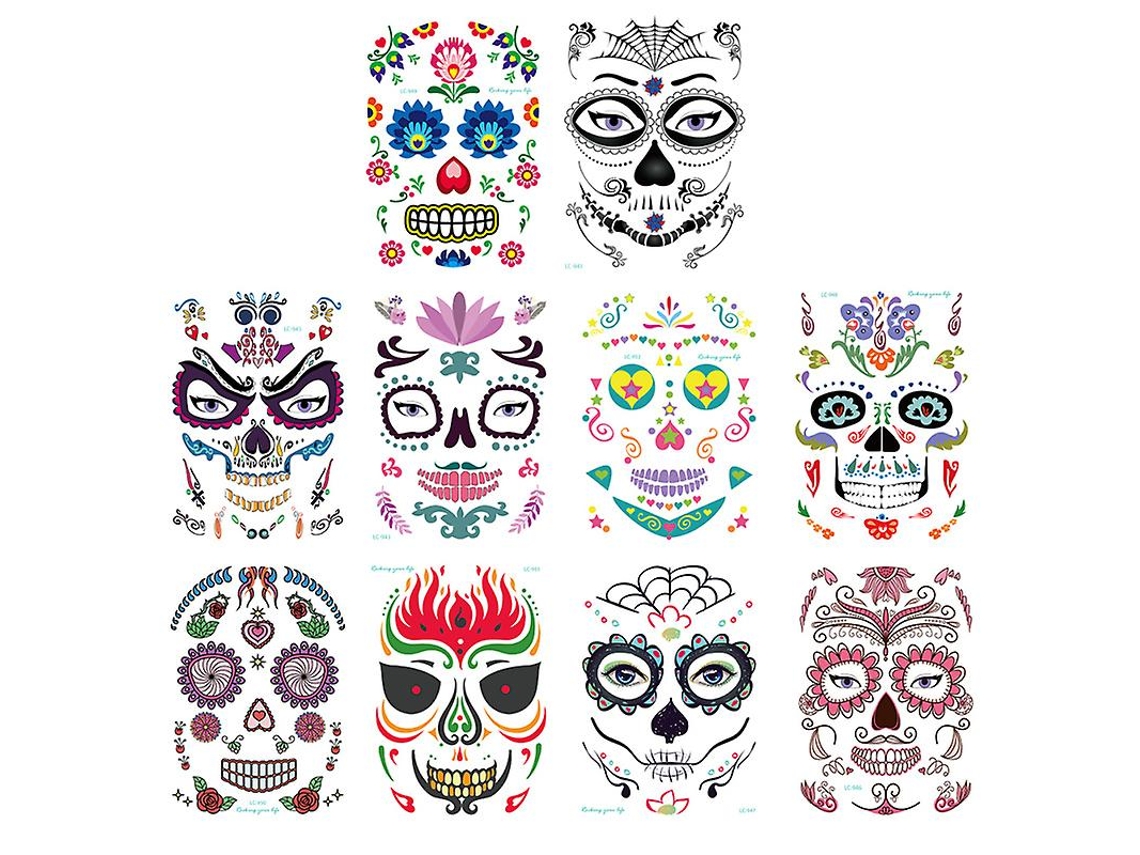 10 Folhas De Adesivos De Rosto De Halloween Para Decorações De Halloween Allinless