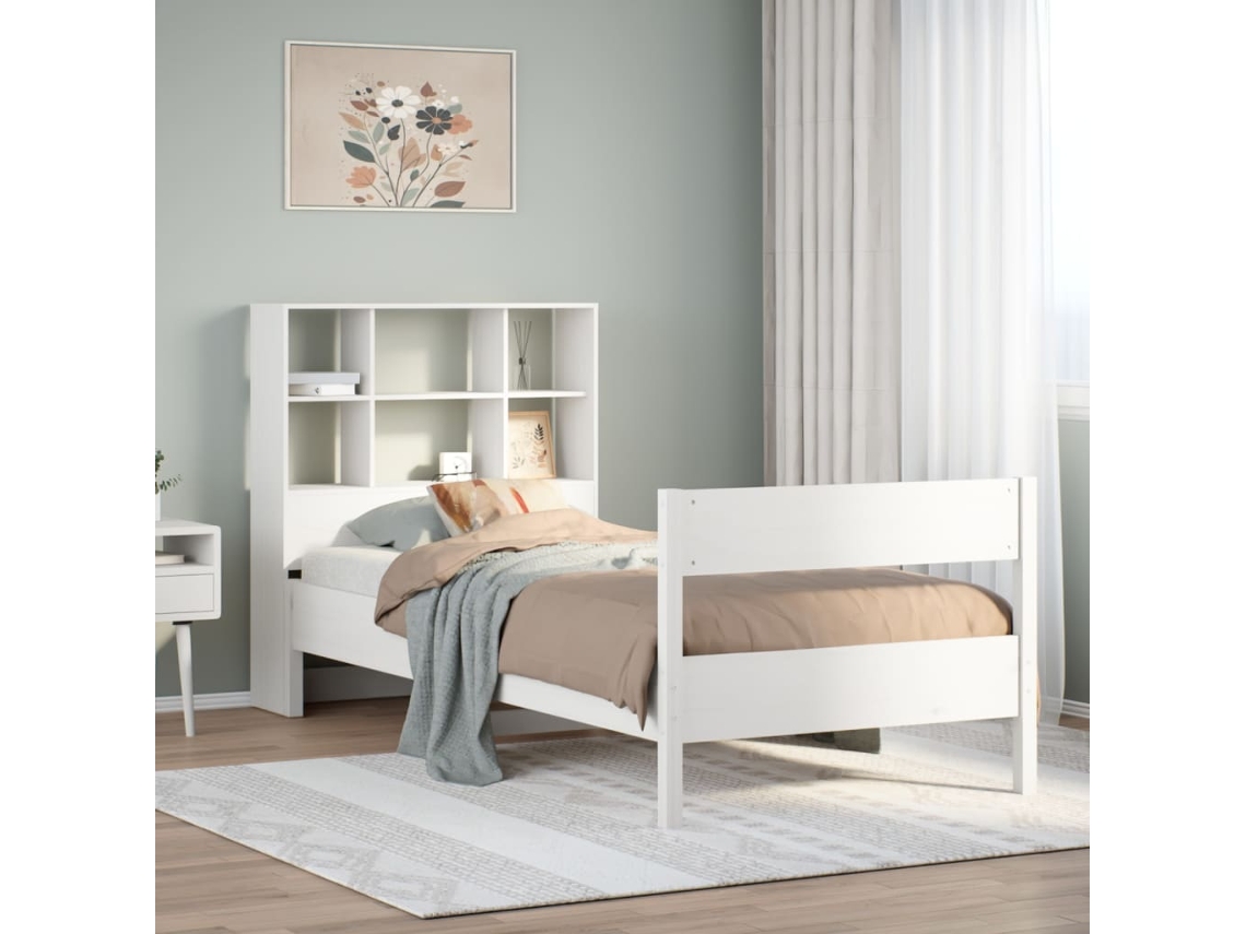 Cama Com Estante Sem Colchão 90x200 Cm Pinho Maciço Branco
