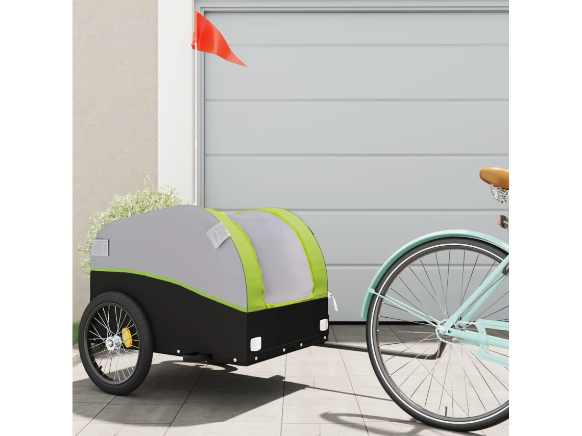Vidaxl Reboque Para Bicicleta 45 Kg Ferro Preto E Verde
