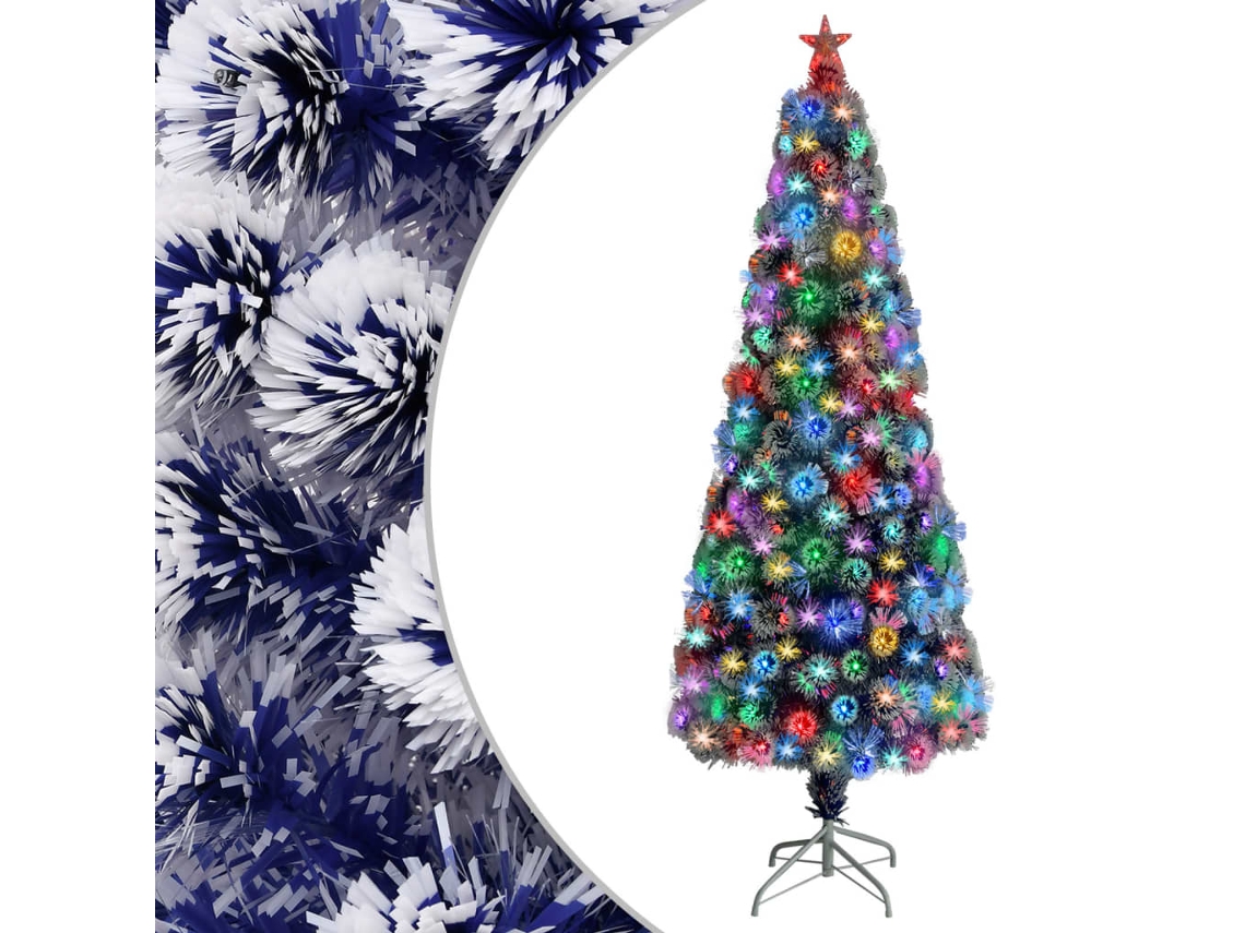 Vidaxl Árvore Natal Artificial Pré-iluminada Fibra Ótica Branco/azul