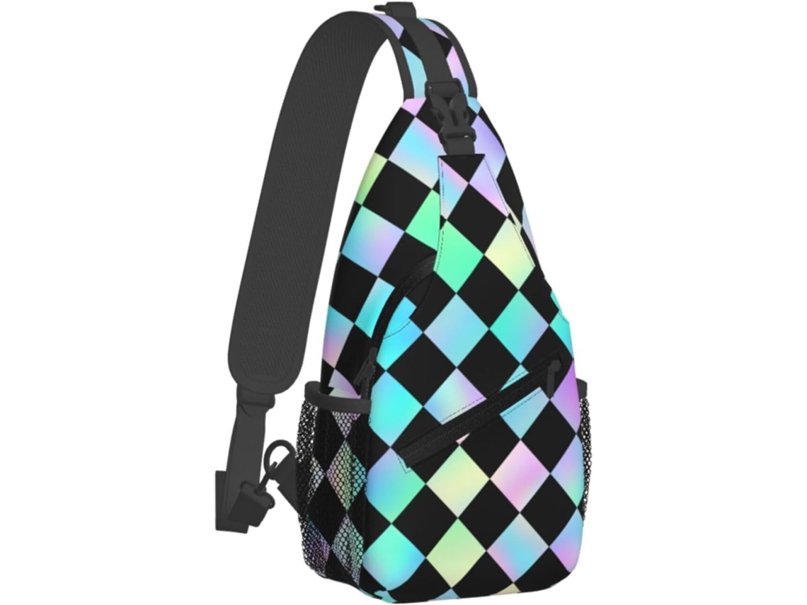 Bolsa de ombro EOOCOO com estampa xadrez iridescente, para homens, com compartimentos e zíper