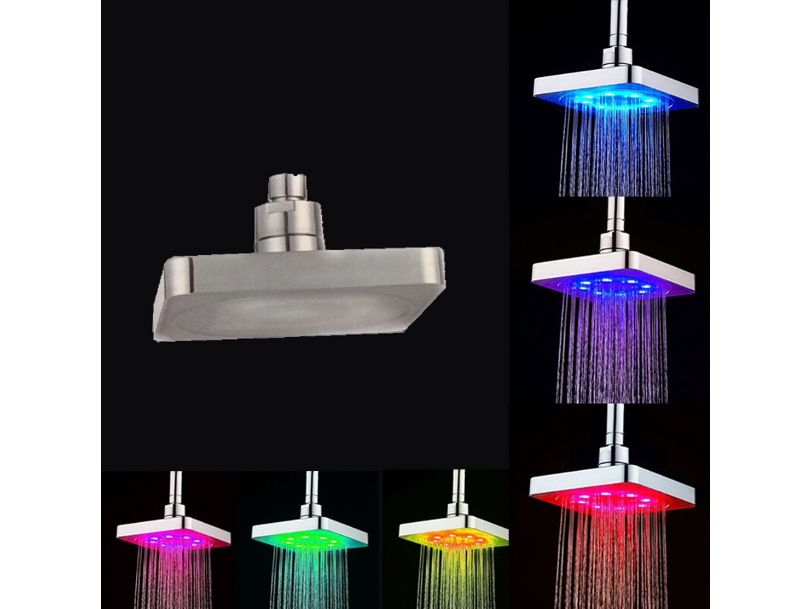 Chuveiro Com Led, Bocal Superior Quadrado Com Mudança De Cor, Novo, 15 Cm(6 Polegadas)