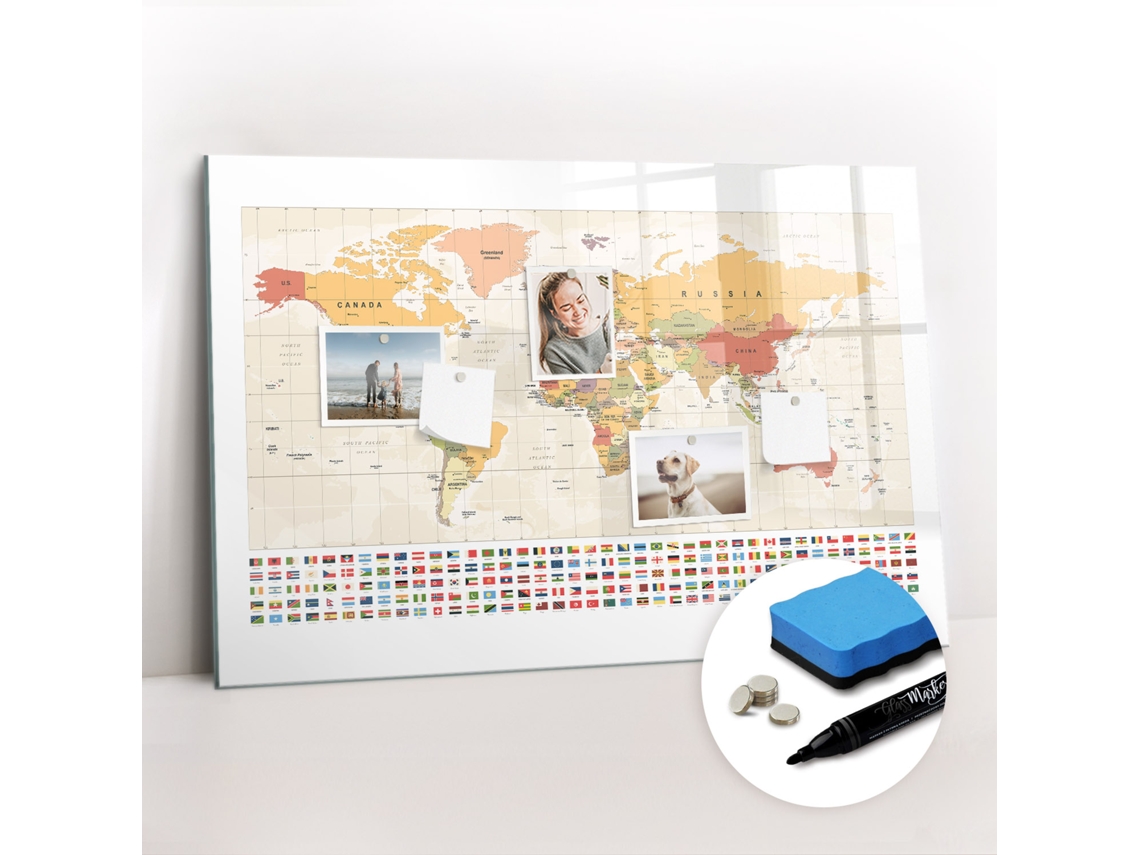 Quadro Magnético Decorativo Design De Mapa-múndi Para O Escritório Espelharte (90x60 Cm)