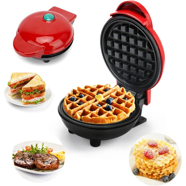 (vermelho) Mini Máquina De Waffle Redonda E Máquina De Waffle Para Panquecas, Ideal Para Presentes De Natal, Dia Das Mães
