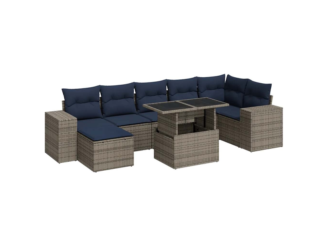 Conjunto de 8 Sofás Jardim com Almofadões Vime Pe/acácia Cinzento MAISON EXCLUSIVE (8 pcs)