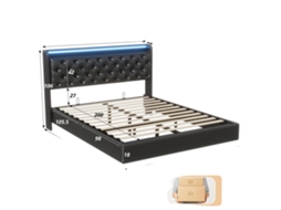 Cama, Design Flutuante, Carregamento Usb Integrado, 140x200 Cm