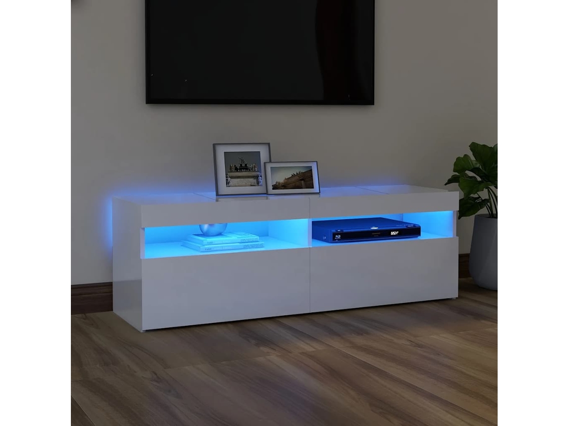 Vidaxl Móvel De Tv Com Luzes Led 120x35x40 Cm Branco Brilhante