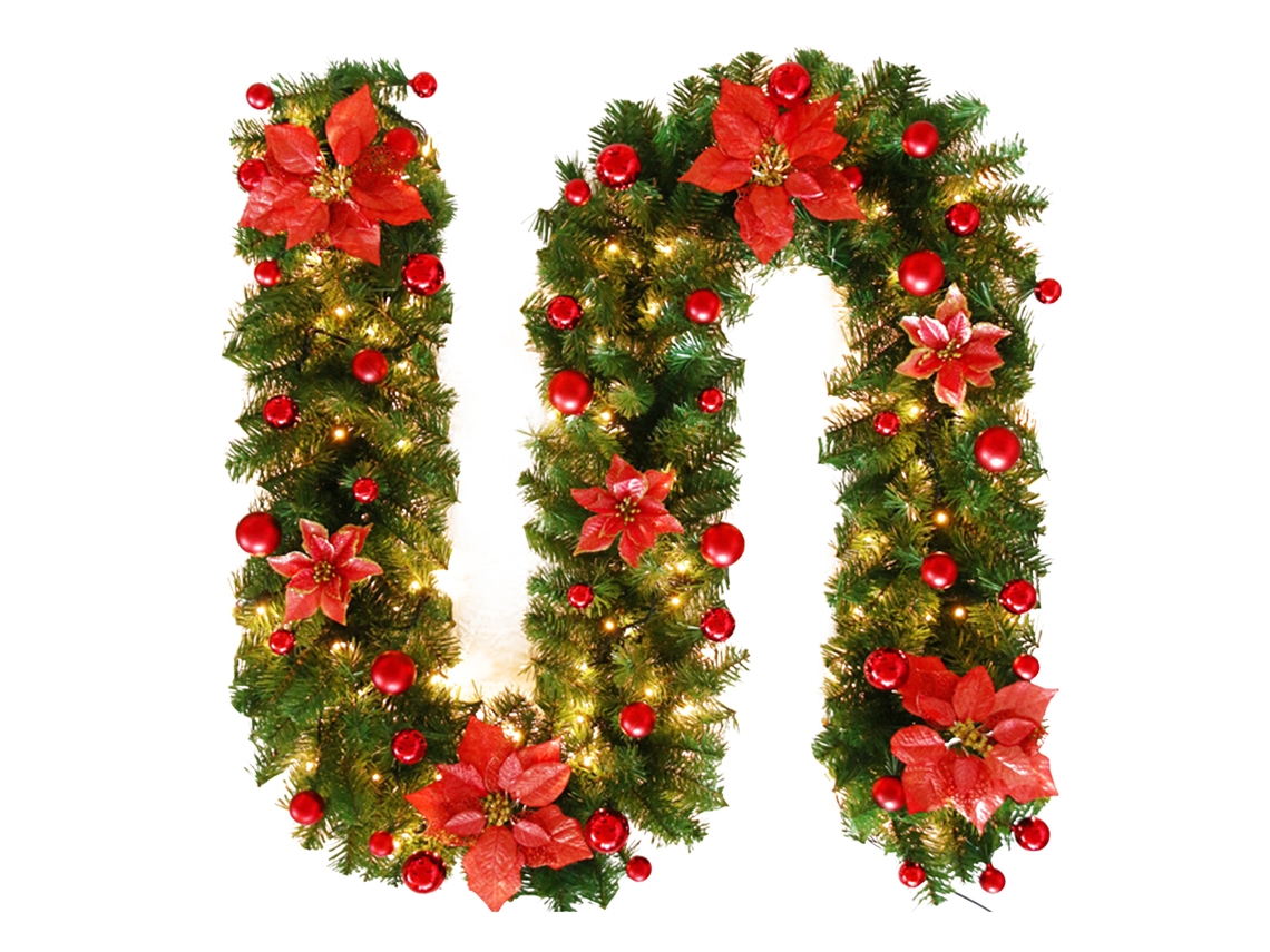 Laxiscreed Guirlanda De Natal Vermelha Com Luzes Led E Decorações, 2,7 Metros