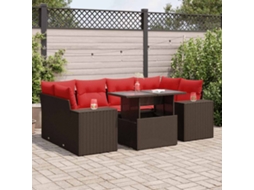 Conjunto de 7 Sofás Jardim com Almofadões Vime Pe Castanho MAISON EXCLUSIVE (não especificado)