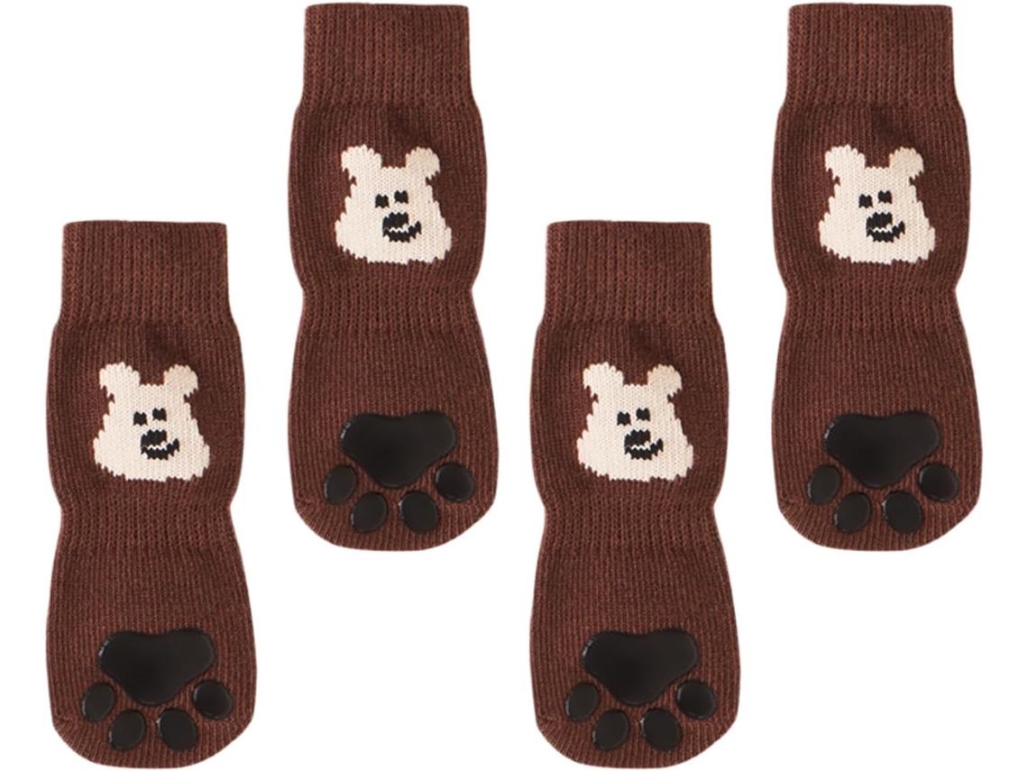 Conjunto De 4 Meias Antiderrapantes Cães Com Tiras
