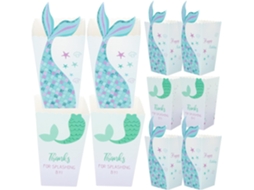 Conjunto Tofficu Com 24 Caixas De Pipoca Papel Estampa Sereia, Nas Cores Azul E Verde, Ideais Para Festas Infantis E