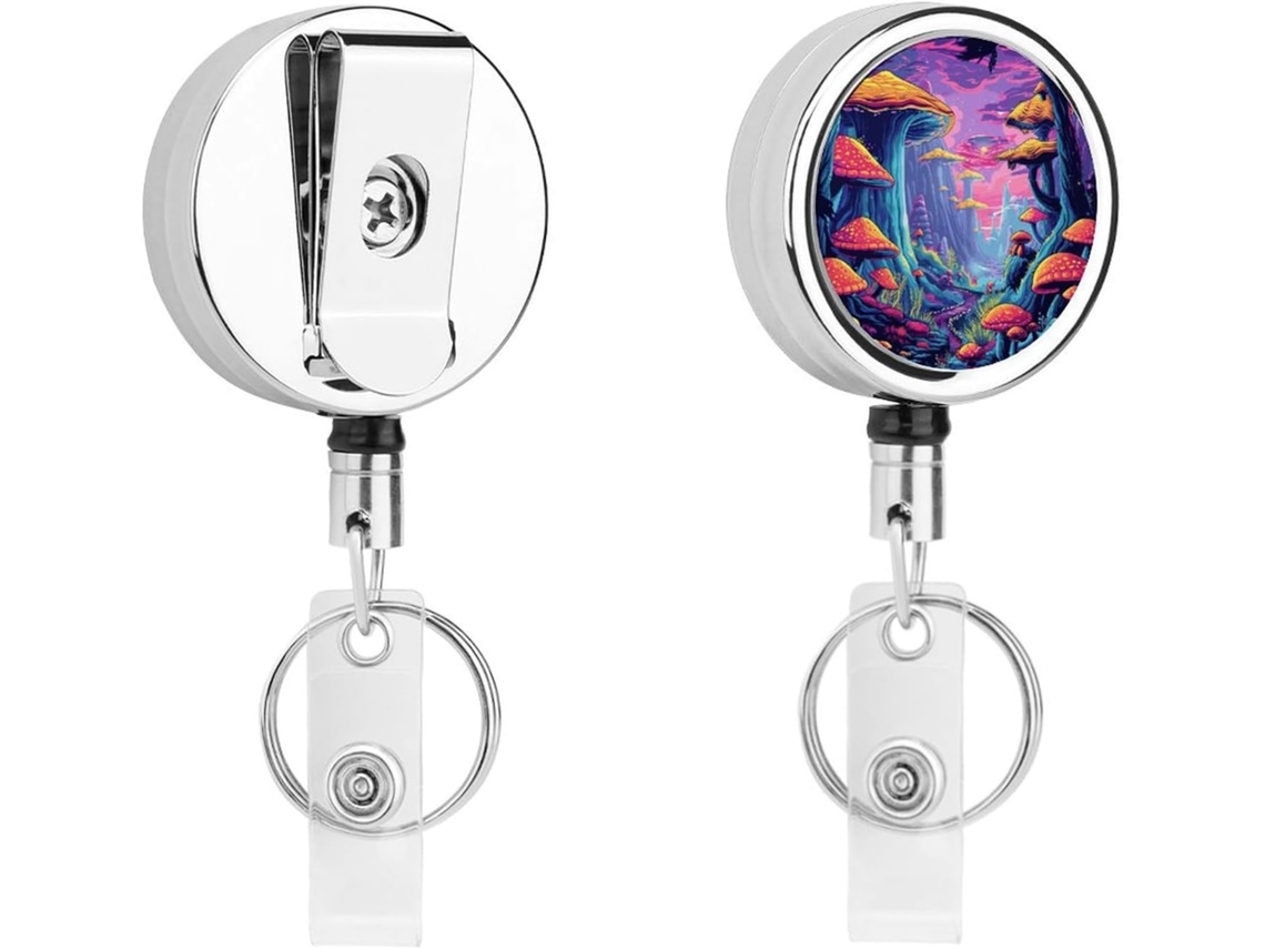 Pin Crachá Colorido Com Design Cogumelo, Porta Crachá Charmoso, Carretel Metal Retrátil Professores