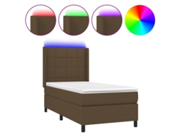 Cama Box Spring com Colchão e Led Tecido Castanho Escuro MAISON EXCLUSIVE (100x200 cm)