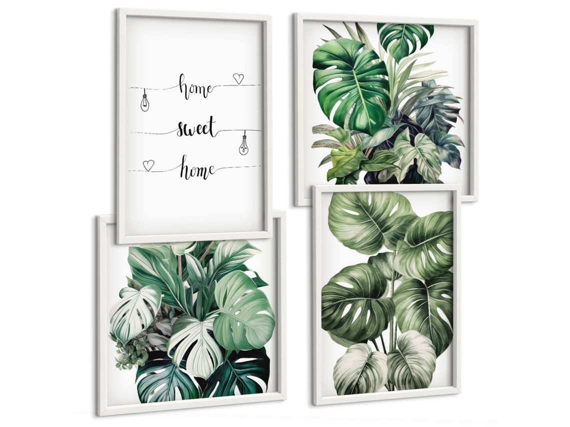 Composição De Quadros Inspirações Vegetais Modernas Espelharte (4 Peças)