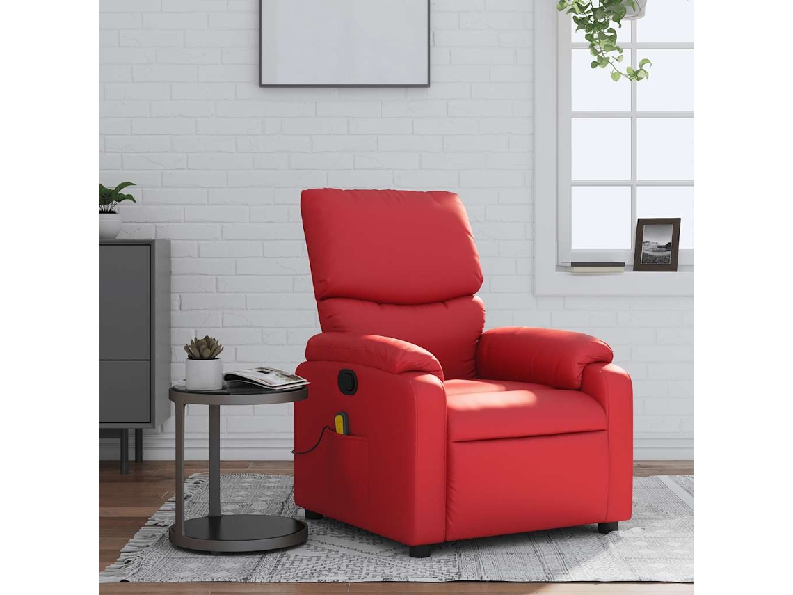 Vidaxl Poltrona De Massagens Reclinável Couro Artificial Vermelho