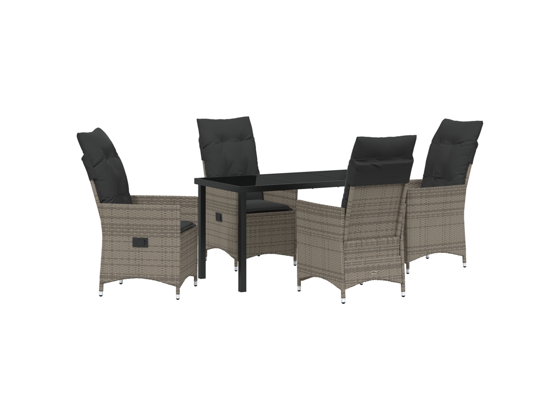 Conjunto 5 De Jantar De Jardim Com Almofadas Vidaxl Cinza Rattan Poliéster