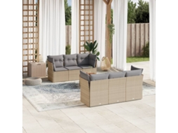 7 Pcs Conj. Sofás Jardim C/ Almofadões Vime Pe Bege Misturado Dkd Home Decor