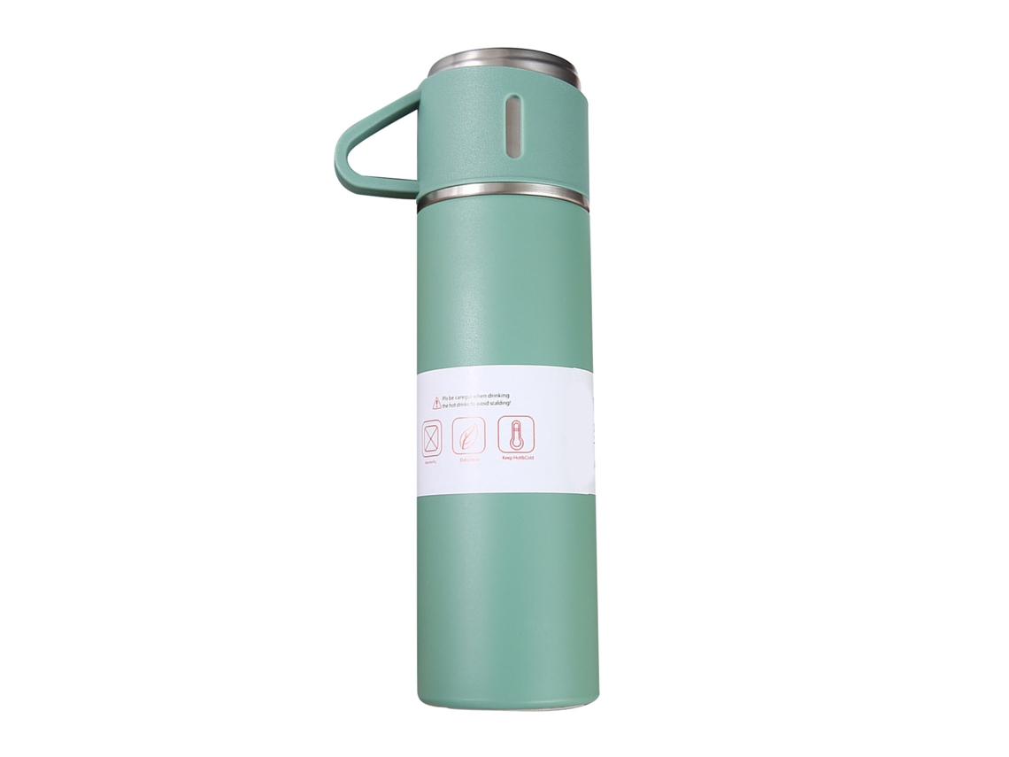 Garrafa Isolada Inoxidável 500ml 3 Tampas Verde