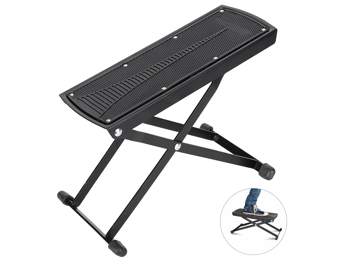 Apoio de Pé Portátil Clássico para Guitarra, com Vários Blocos Ajustáveis ​​e Suporte para Pedal AQUAFORGE (preto)