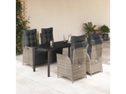 Vidaxl 5 Pcs Conjunto de Jantar P/ Jardim C/ Almofadões Vime Pe Cinza