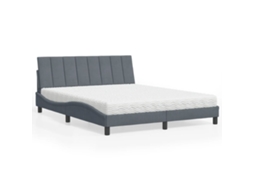Cama Com Colchão 160x200 Cm Veludo Cinzento-escuro