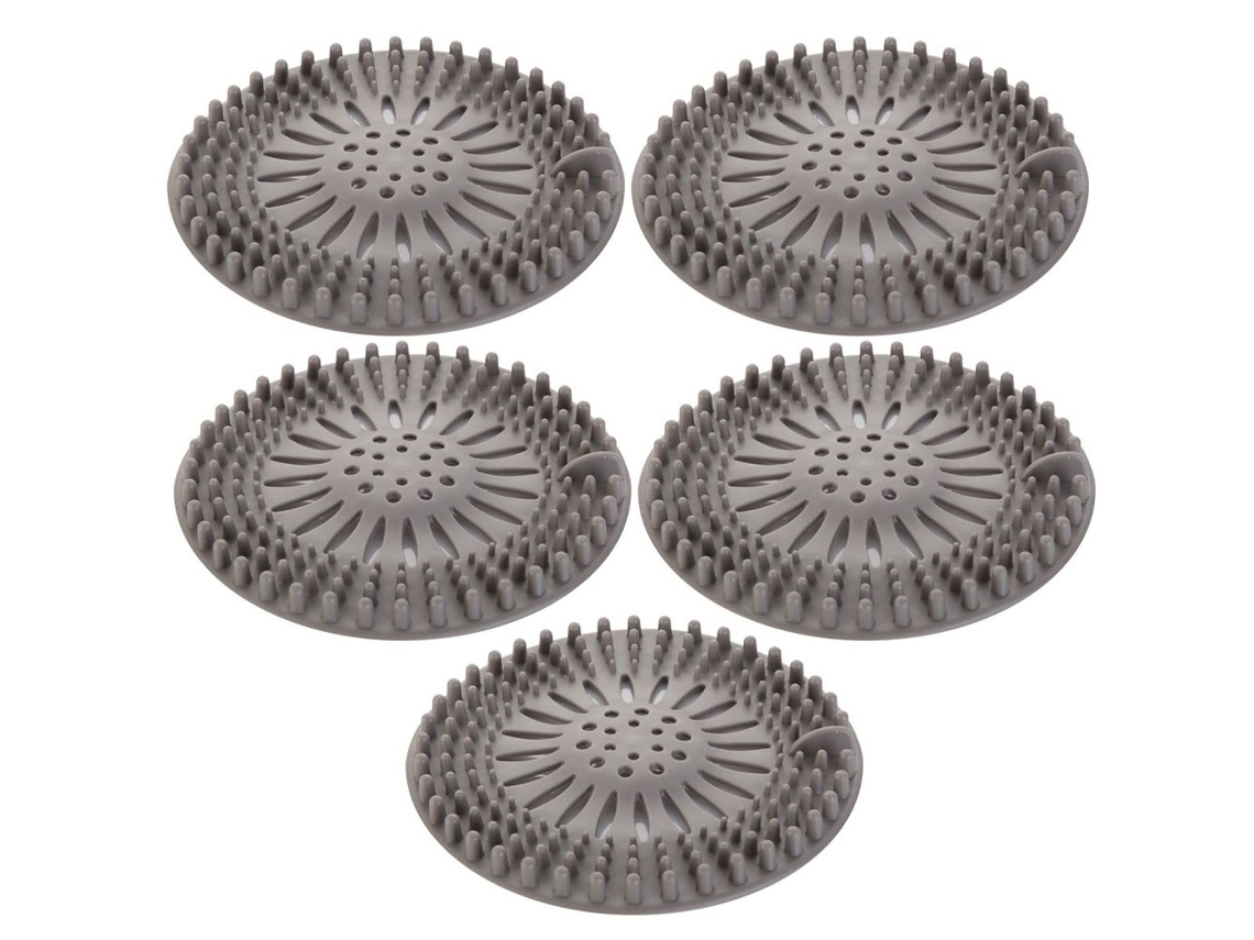 Conjunto De 5 Tampões De Silicone Para Ralo De Chuveiro E Pia, Cinza